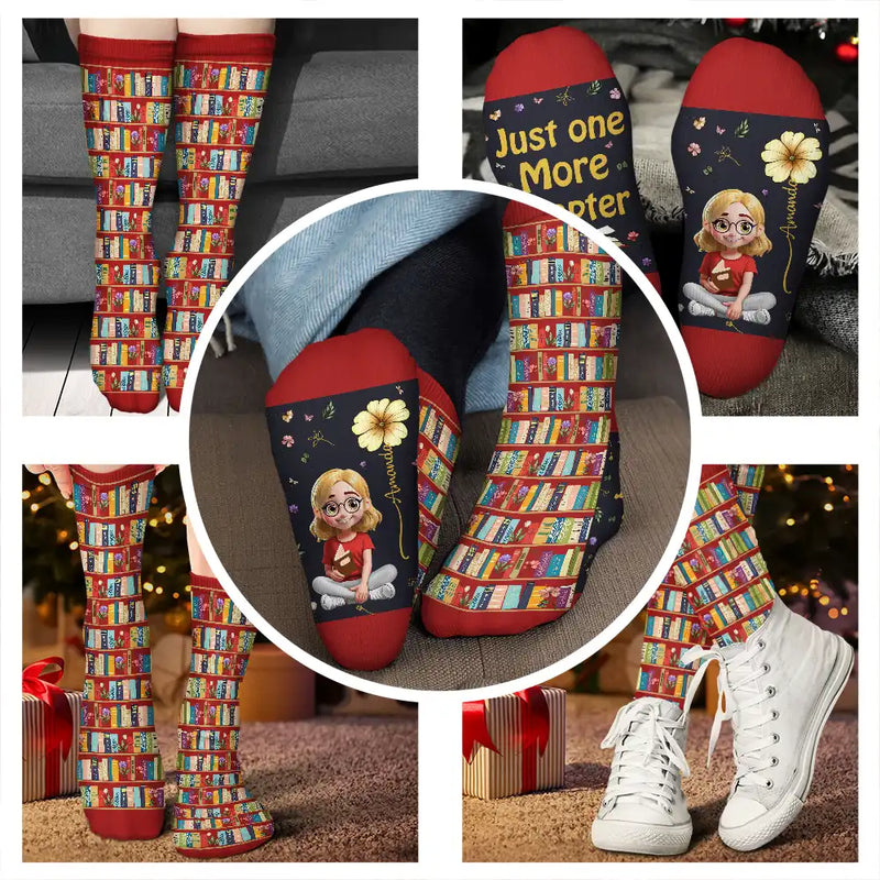 Reading, Gift For Yourself, Gift For Women, Happy - My Reading Socks Reading Girl With Birth Month Flower - Personalized Socks