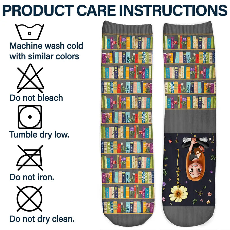 Reading, Gift For Yourself, Gift For Women, Happy - My Reading Socks Reading Girl With Birth Month Flower - Personalized Socks