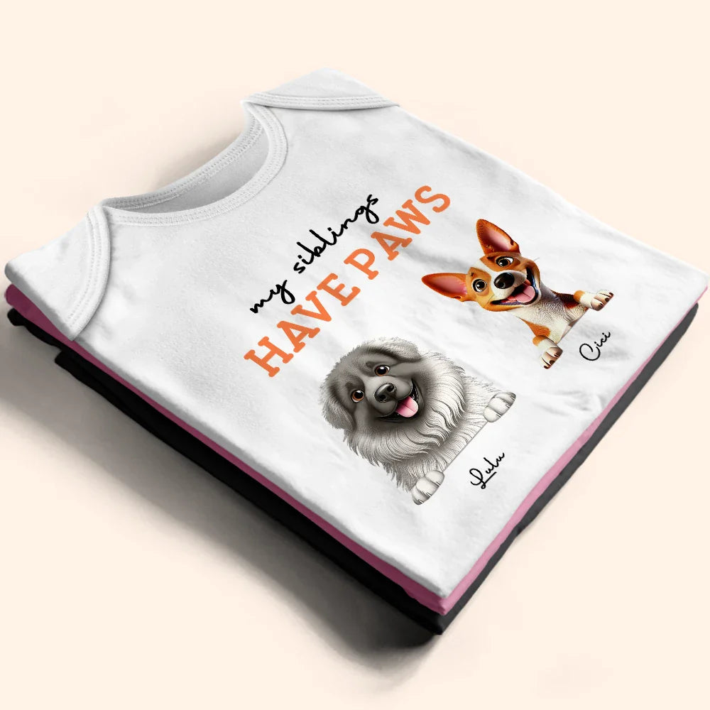 Pet Lovers, Dog Lovers, Cat Lovers, Gift For Kids, Happy - My Siblings Have Paws 3D Effect Dog Cat - Personalized Baby Onesie