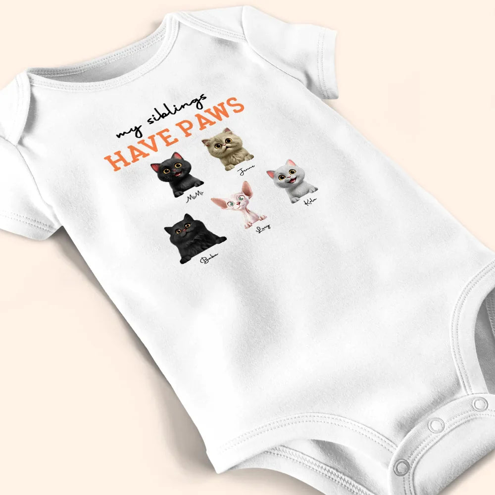 Pet Lovers, Dog Lovers, Cat Lovers, Gift For Kids, Happy - My Siblings Have Paws 3D Effect Dog Cat - Personalized Baby Onesie