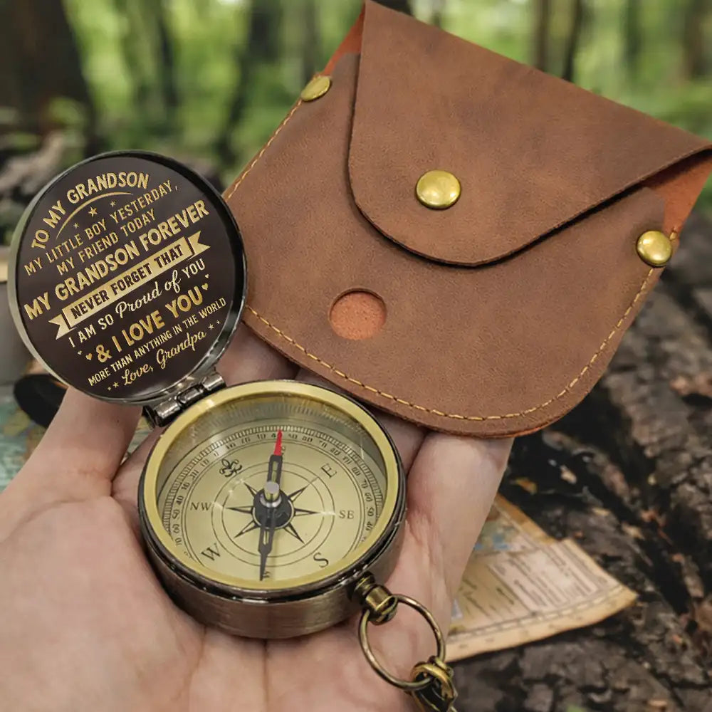 Family,Graduation,Love - My Son Grandson Forever - Personalized Engraved Brass Compass
