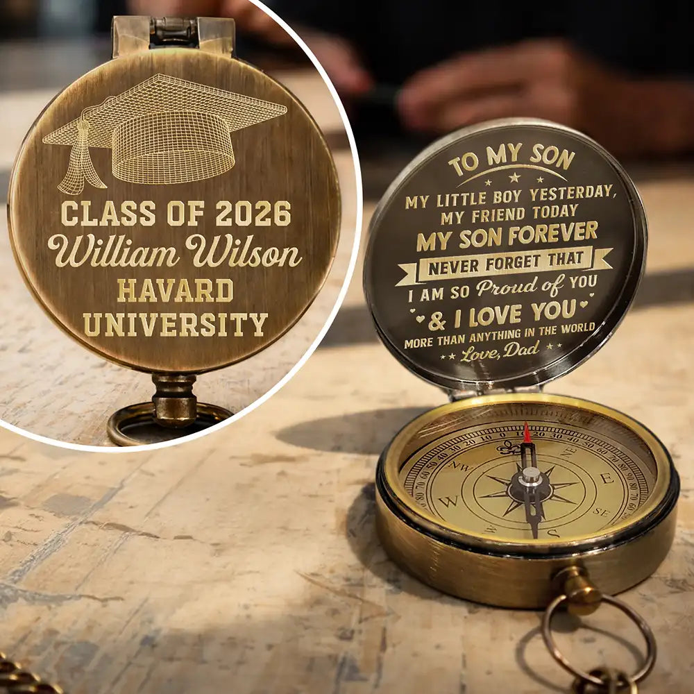 Family,Graduation,Love - My Son Grandson Forever - Personalized Engraved Brass Compass