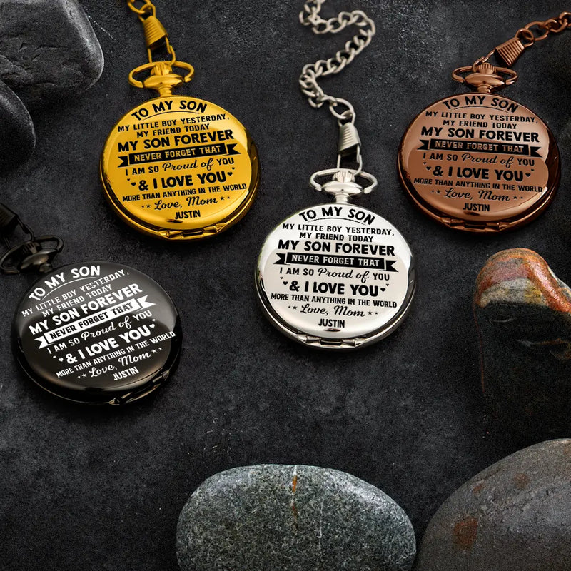 Gift For Son,Gift For Men,Happy - My Son Grandson Forever - Personalized Pocket Watch