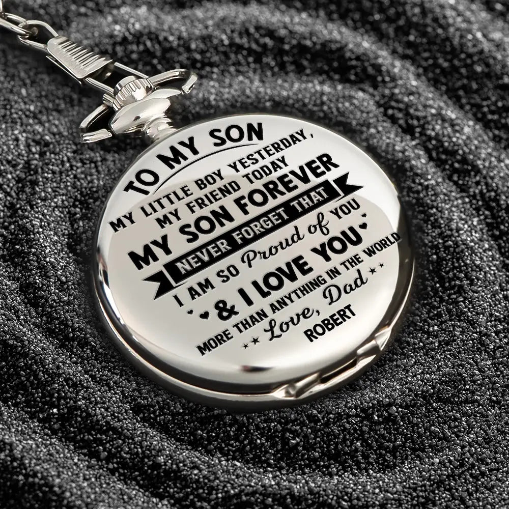 Gift For Son,Gift For Men,Happy - My Son Grandson Forever - Personalized Pocket Watch