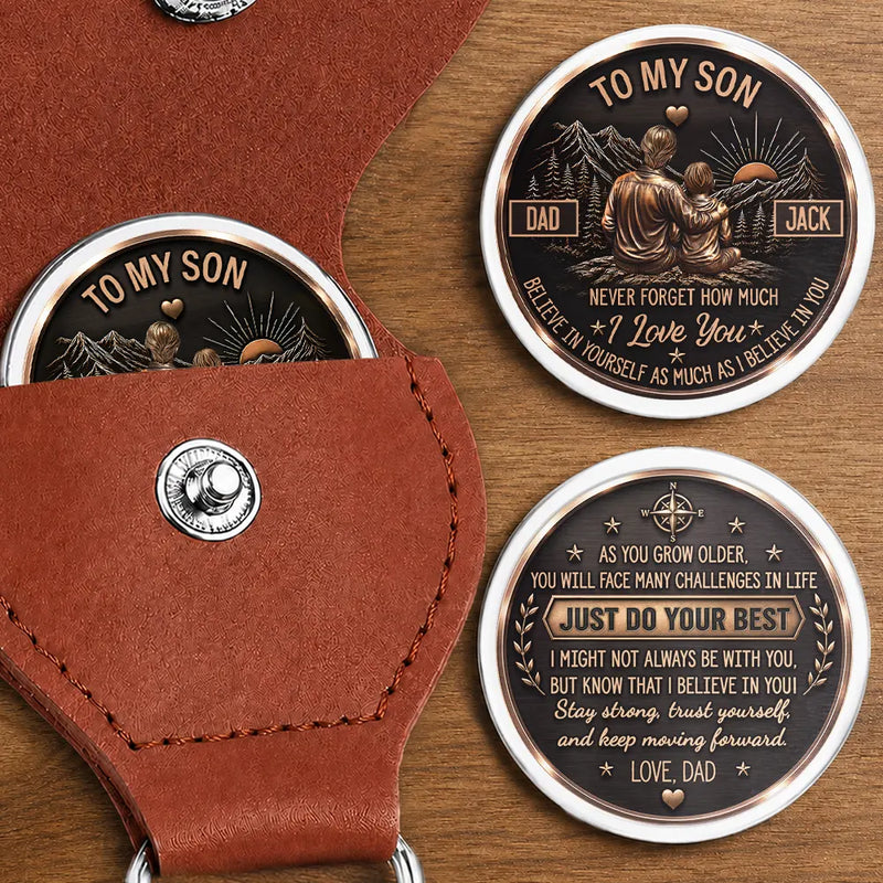 Top Market, Gift For Son, Gift For Children, Sentimental, Icon - My Son Grandson Keep Moving Forward Son - Personalized Leather Pocket Hug