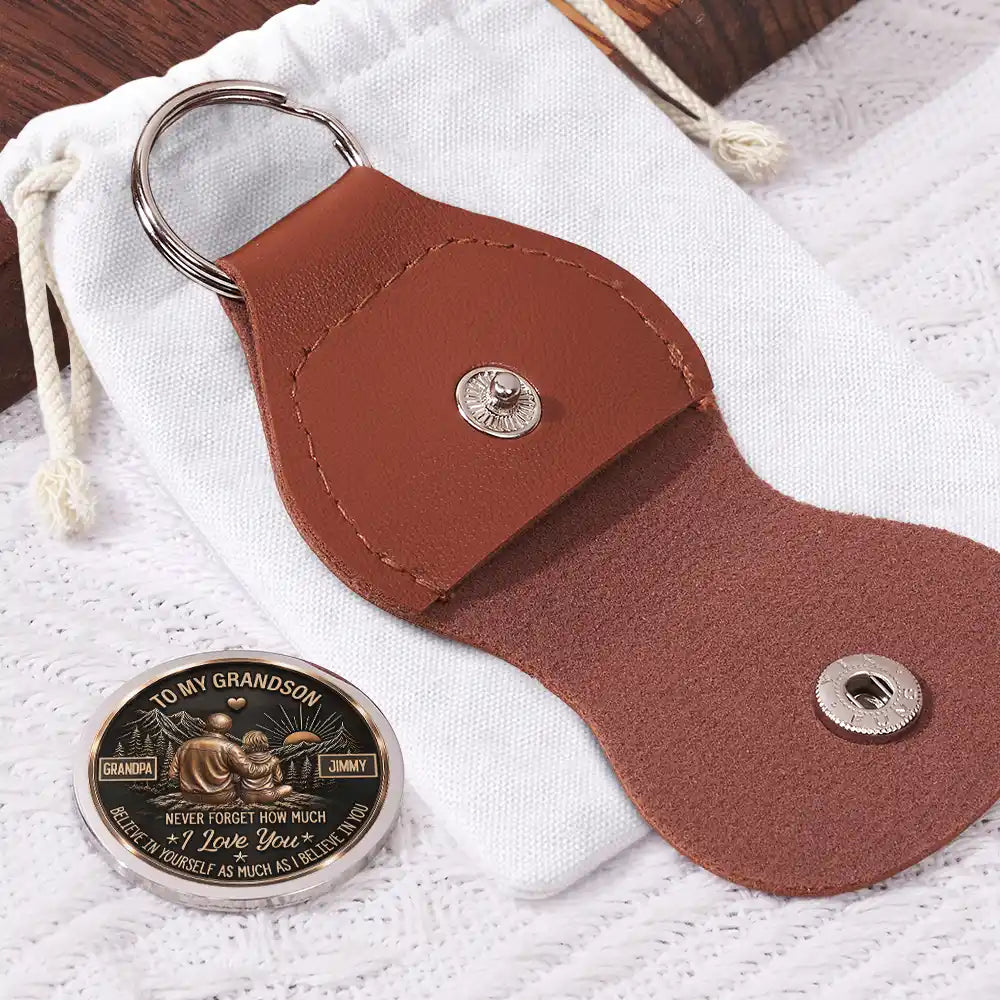 Top Market, Gift For Son, Gift For Children, Sentimental, Icon - My Son Grandson Keep Moving Forward Son - Personalized Leather Pocket Hug