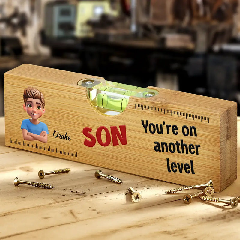 Gift For Son,Gift For Men,Top Market,Happy - My Son You Are On Another Level - Personalized Bottle Opener Wood Level