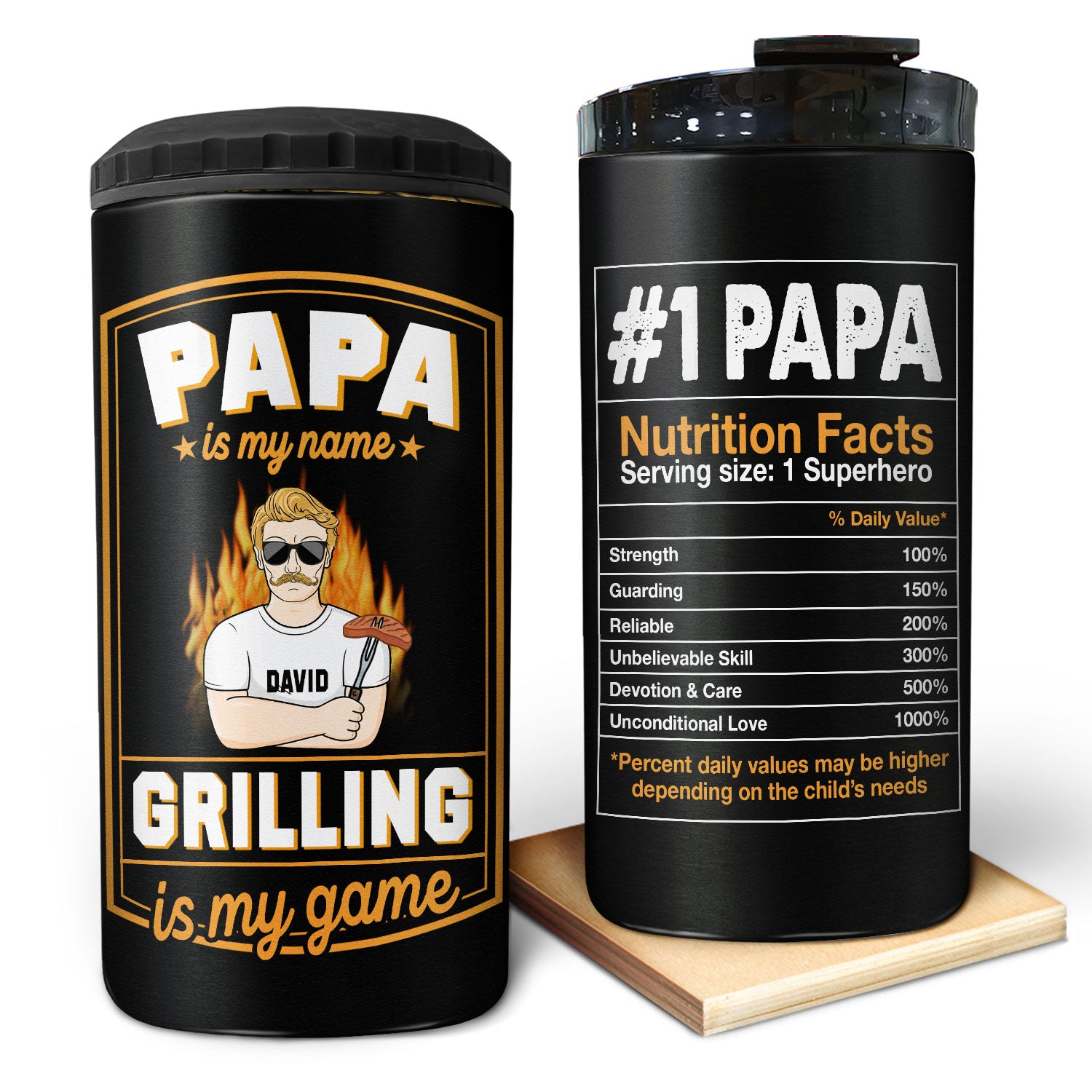 Grilling Is My Game Nutrition Facts - Birthday, Loving Gift For Dad, Daddy, Father, Grandfather, Grandpa, Husband, Men - Personalized Custom 4 In 1 Can Cooler Tumbler
