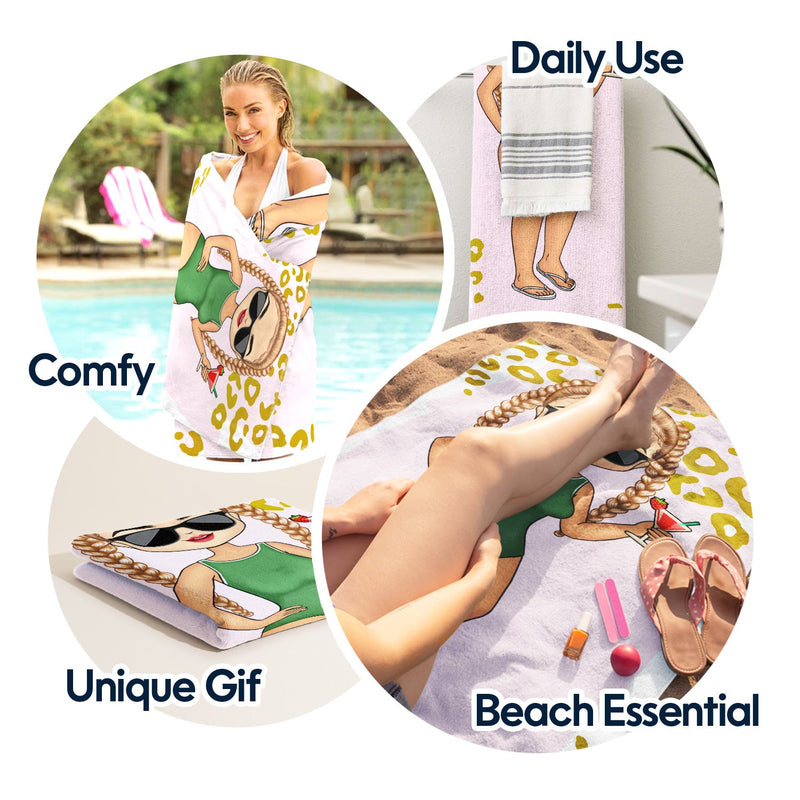 Serviette de plage personnalisée avec imprimé animalier, motif mer, océan, piscine, anniversaire, été, pour lui, elle, vous-même, petite amie, petit ami, meilleur ami, amoureux en voyage
