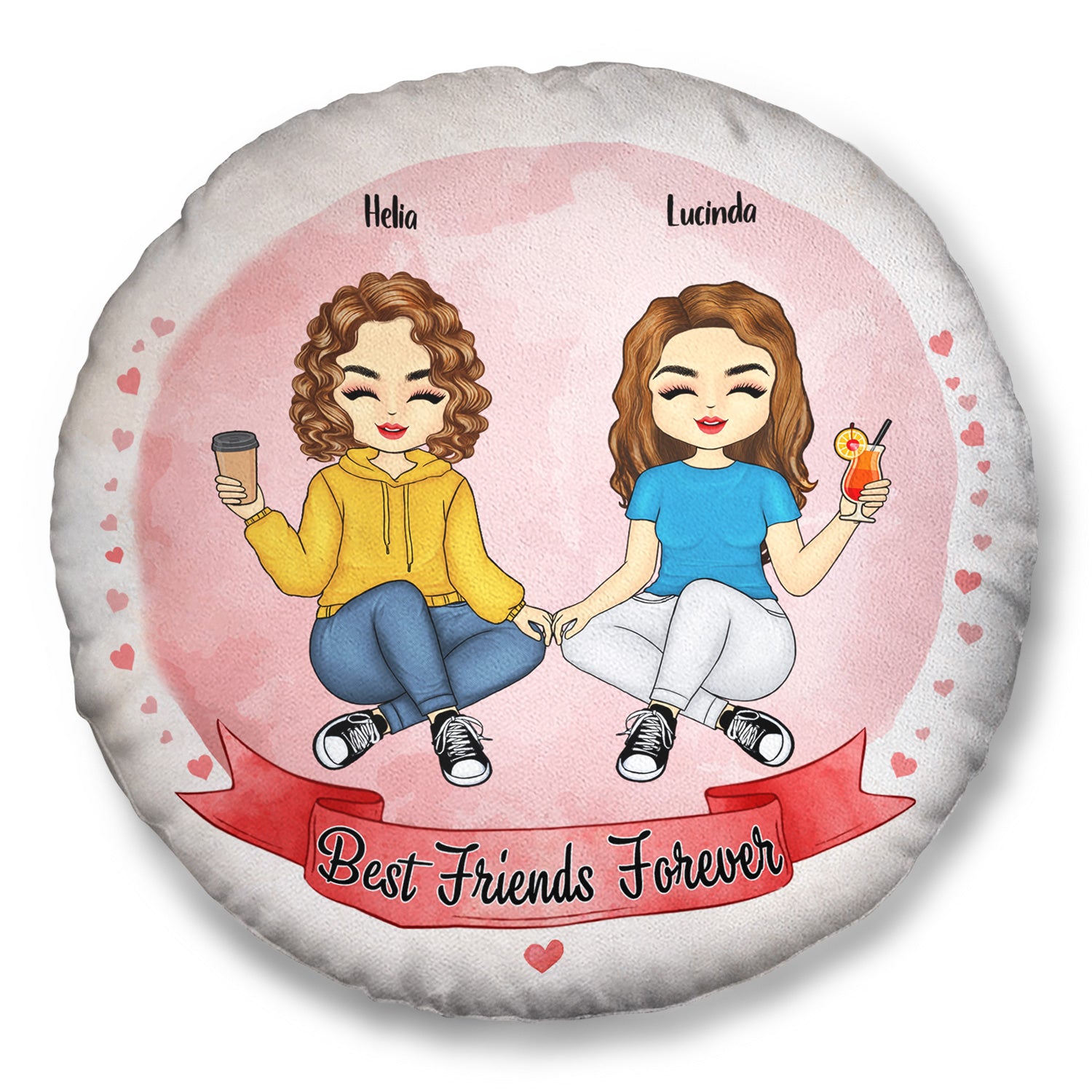 Best Friends Forever - Birthday Gift For BFF Besties, Sisters, Siblings, Girls - Personalized Custom Round Pillow