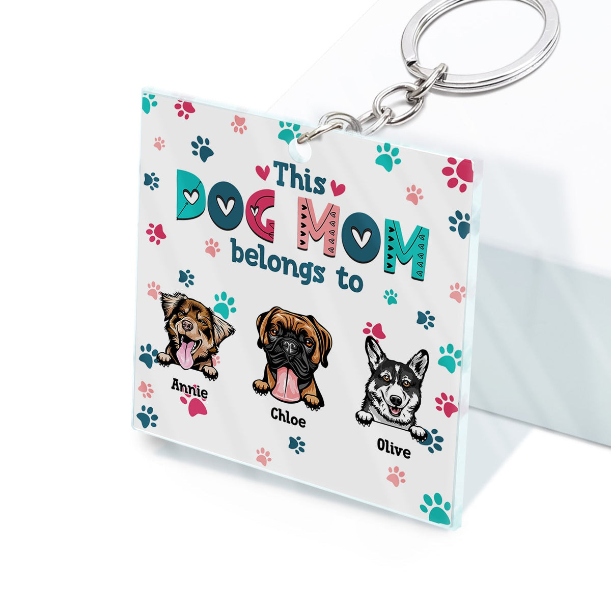 Dog Mom Dog Dad Cute Colorful Paw Prints - Birthday Gift For Pet Lovers - Personalized Custom Acrylic Keychain