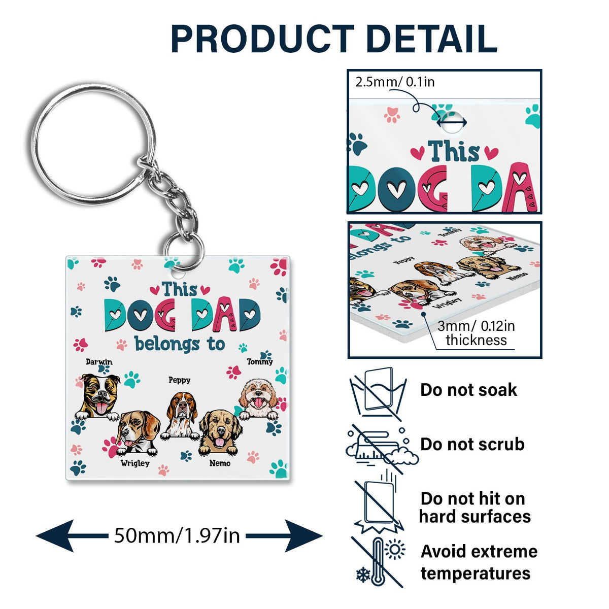 Dog Mom Dog Dad Cute Colorful Paw Prints - Birthday Gift For Pet Lovers - Personalized Custom Acrylic Keychain
