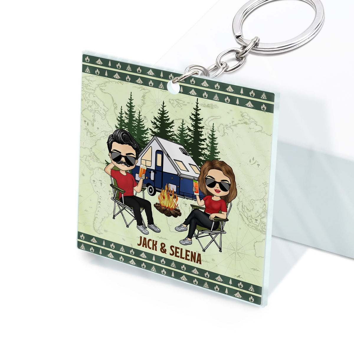Happy Campers Adventure Awaits - Gift For Camping Couples, Wife, Husband - Personalized Custom Acrylic Keychain