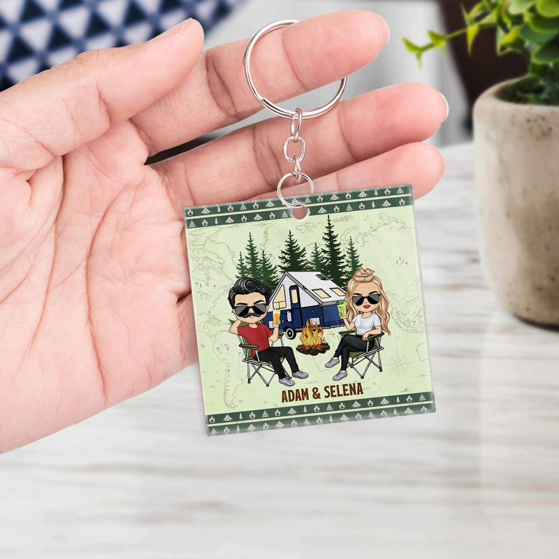 Happy Campers Adventure Awaits - Gift For Camping Couples, Wife, Husband - Personalized Custom Acrylic Keychain