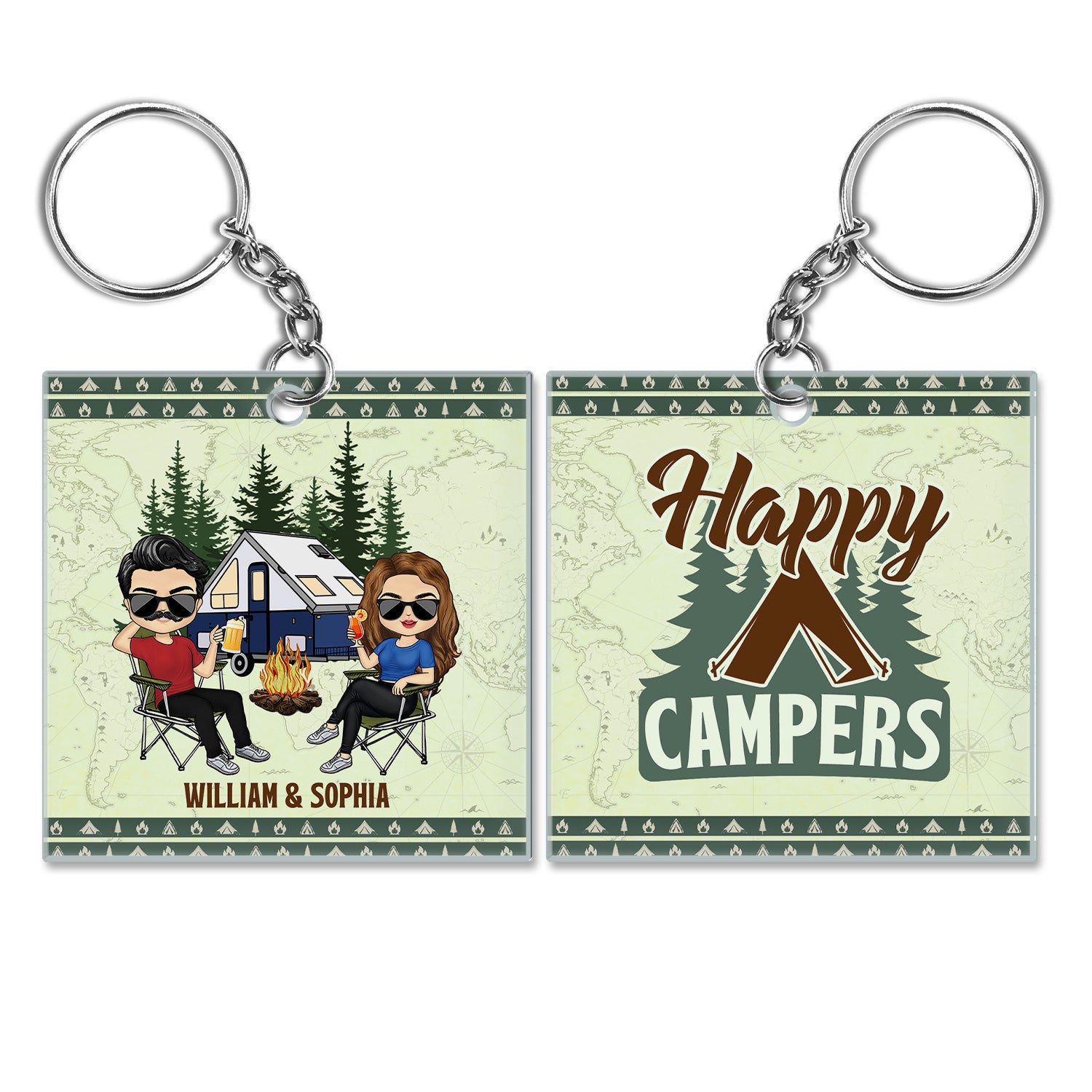 Happy Campers Adventure Awaits - Gift For Camping Couples, Wife, Husband - Personalized Custom Acrylic Keychain