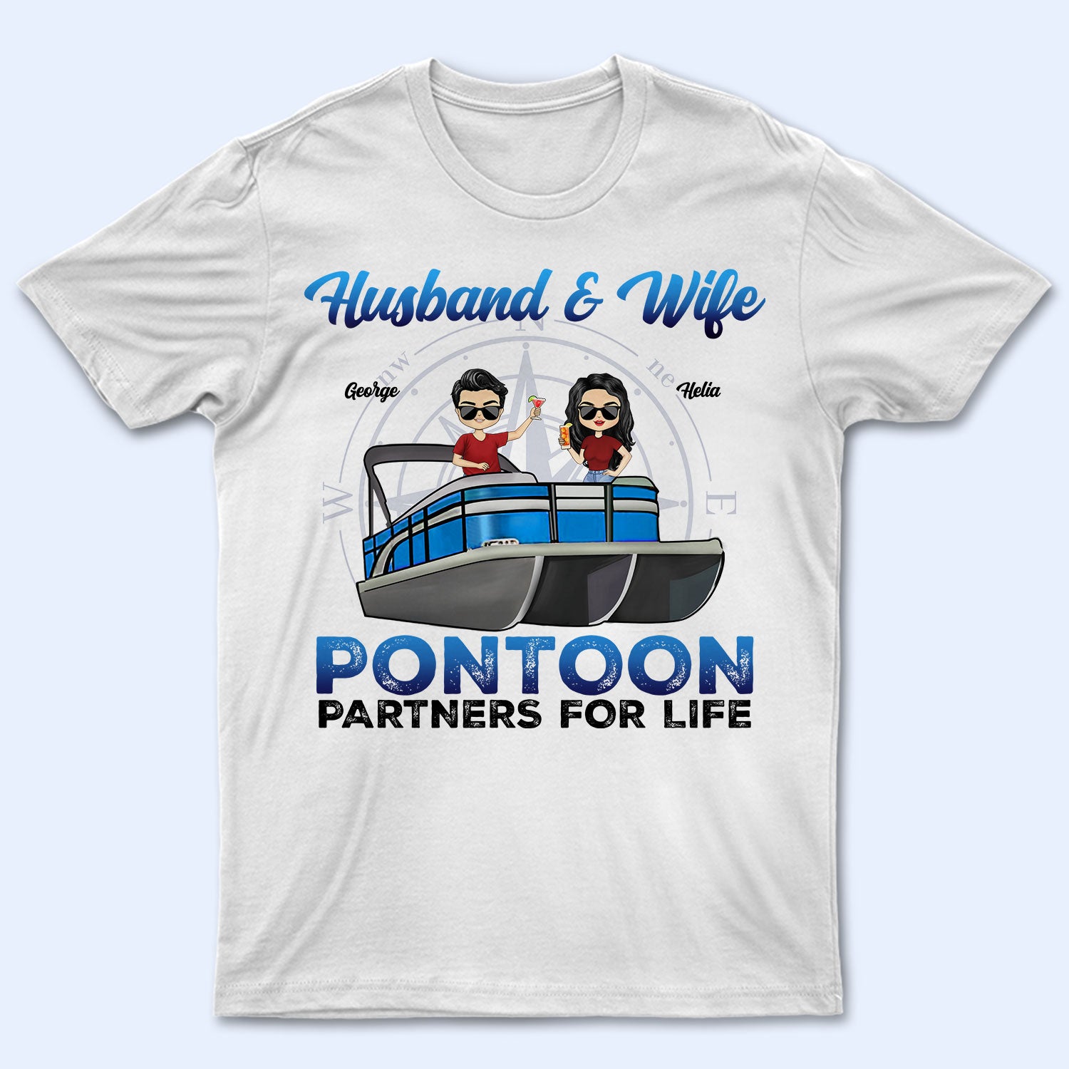 Boating Husband & Wife Pontoon Partners For Life - Traveling, Cruising Gift For Couples, Pontooning Lovers, Beach Lovers, Travelers - Personalized Custom T Shirt
