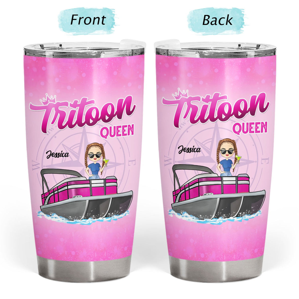 Boating Pontoon Queen - Traveling, Cruising Gift For Pontooning Lovers, Lake Lovers, Travelers, Women - Personalized Custom Tumbler