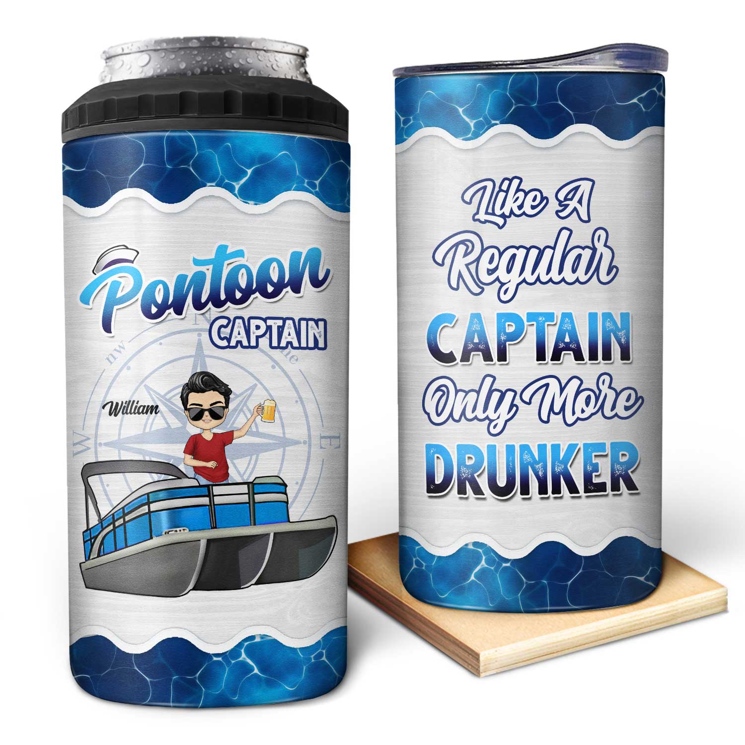 Boating Pontoon Captain - Birthday, Traveling, Cruising Gift For Pontooning Lovers, Lake Lovers, Travelers - Personalized Custom 4 In 1 Can Cooler Tumbler