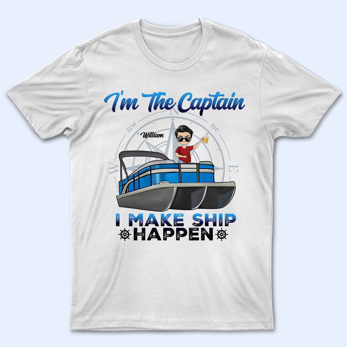 Ponton, je suis le capitaine, je suis le premier compagnon - Cadeau pour couples, mari, femme, amoureux du ponton, amoureux du lac, voyageurs - T-shirt personnalisé