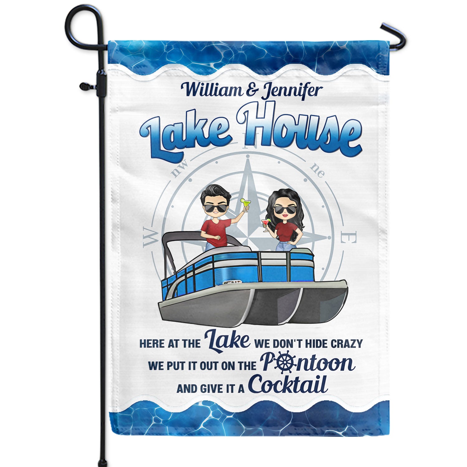Pontoon Here At The Lake We Don't Hide Crazy - Home Decor, Backyard Decor, Lake House Decor, Gift For Pontooning Lovers, Couples, Wife, Husband - Personalized Custom Flag