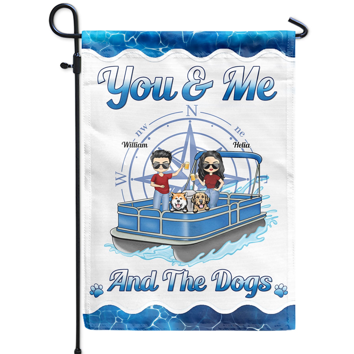 Pontoon Couple You & Me And The Dogs - Home Decor, Backyard Decor, Lake House Decor, Gift For Husband, Wife, Dog Lovers - Personalized Flag