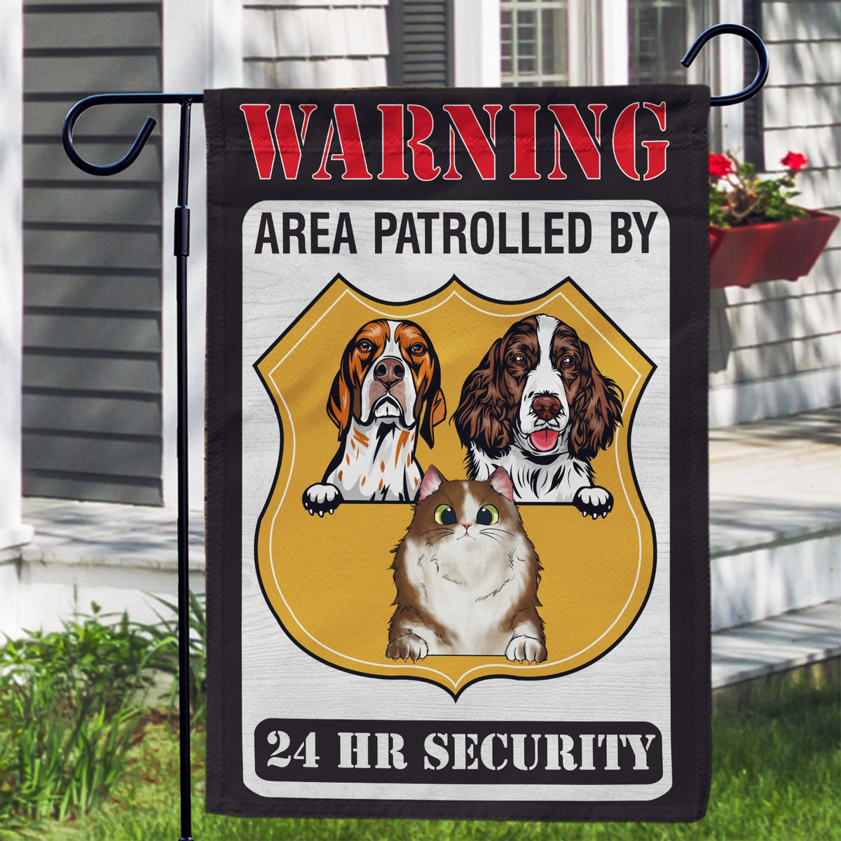 Warning Area Patrolled By Dogs And Cats - Outdoor Home Decor Gift For Pet Lovers - Personalized Flag