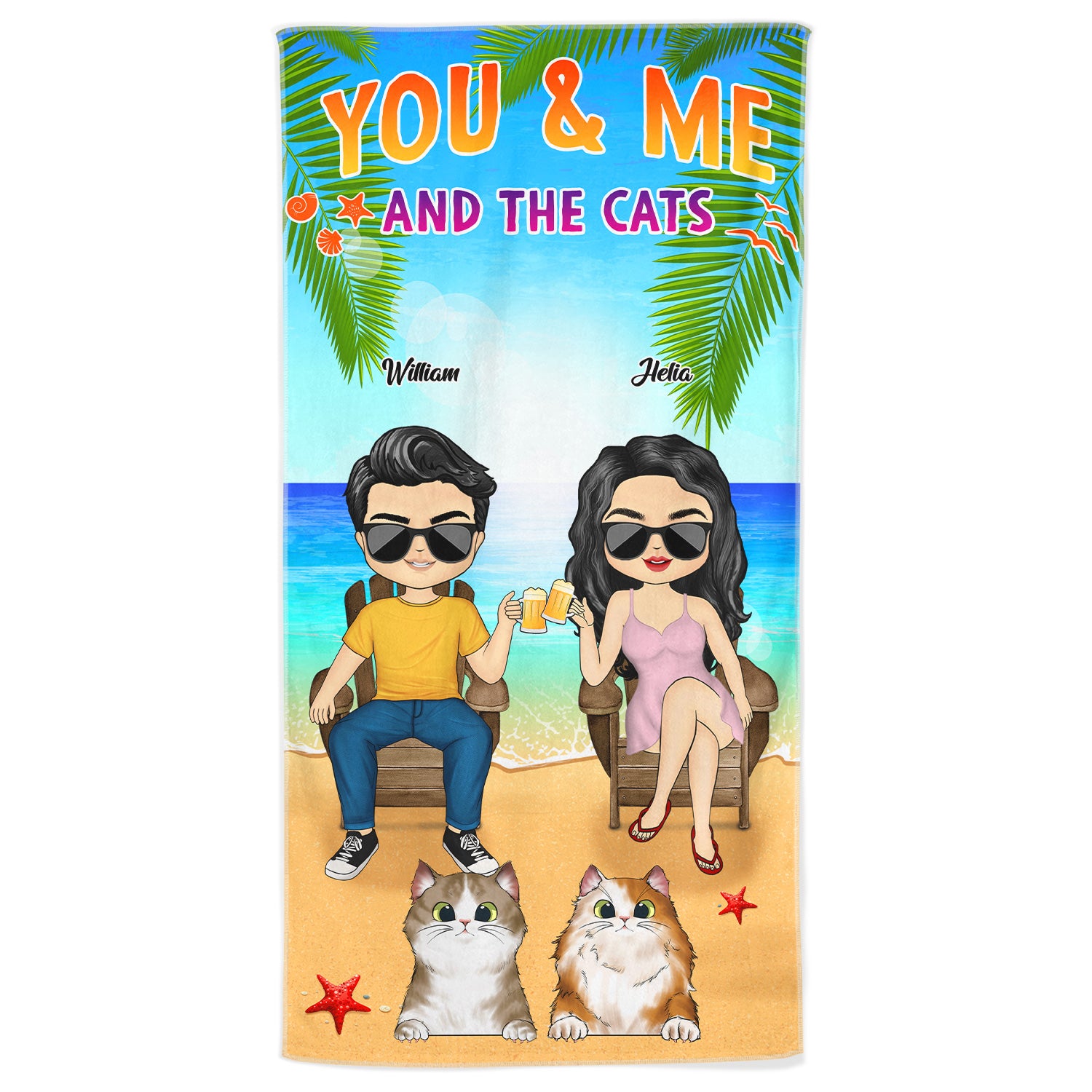You & Me And The Cats Beach Husband Wife - Summer Gift For Couples, Cat Lovers - Personalized Beach Towel