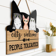 Les chats sont les bienvenus, les gens sont tolérés ! Décoration d'intérieur, cadeau de pendaison de crémaillère pour les amoureux des chats ! Panneau en bois personnalisé.