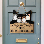 Les chats sont les bienvenus, les gens sont tolérés ! Décoration d'intérieur, cadeau de pendaison de crémaillère pour les amoureux des chats ! Panneau en bois personnalisé.