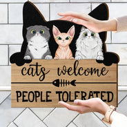 Les chats sont les bienvenus, les gens sont tolérés ! Décoration d'intérieur, cadeau de pendaison de crémaillère pour les amoureux des chats ! Panneau en bois personnalisé.