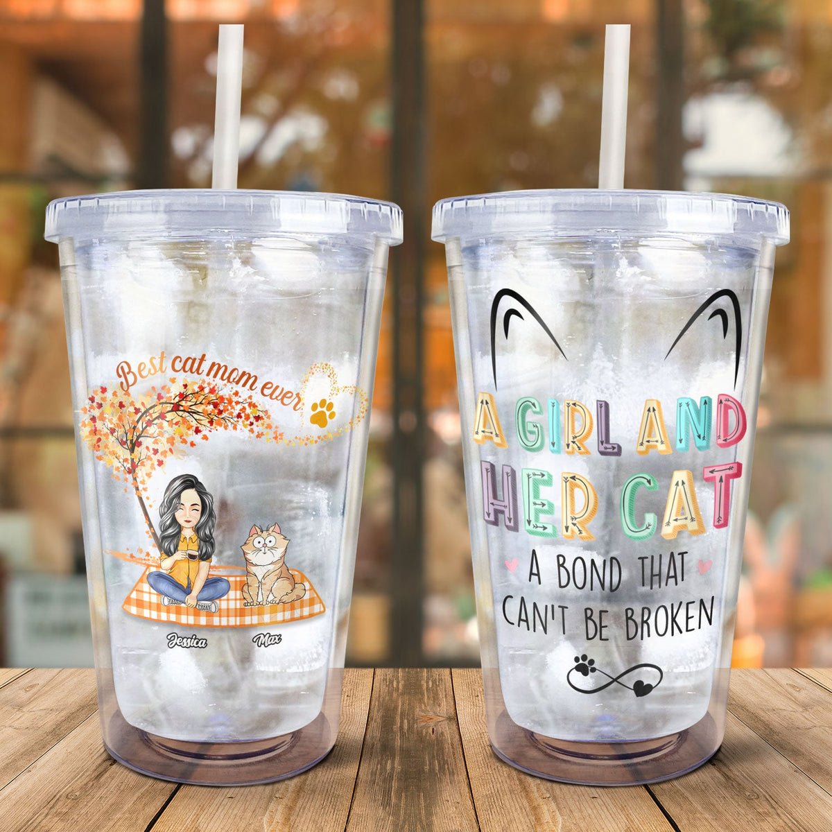 A Girl And Her Cats A Bond That Can't Be Broken - Gift For Cat Lovers - Personalized Acrylic Insulated Tumbler With Straw