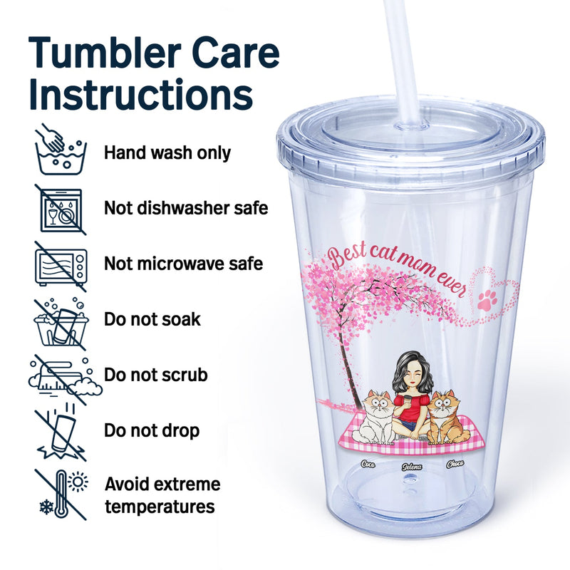 A Girl And Her Cats A Bond That Can't Be Broken - Gift For Cat Lovers - Personalized Acrylic Insulated Tumbler With Straw