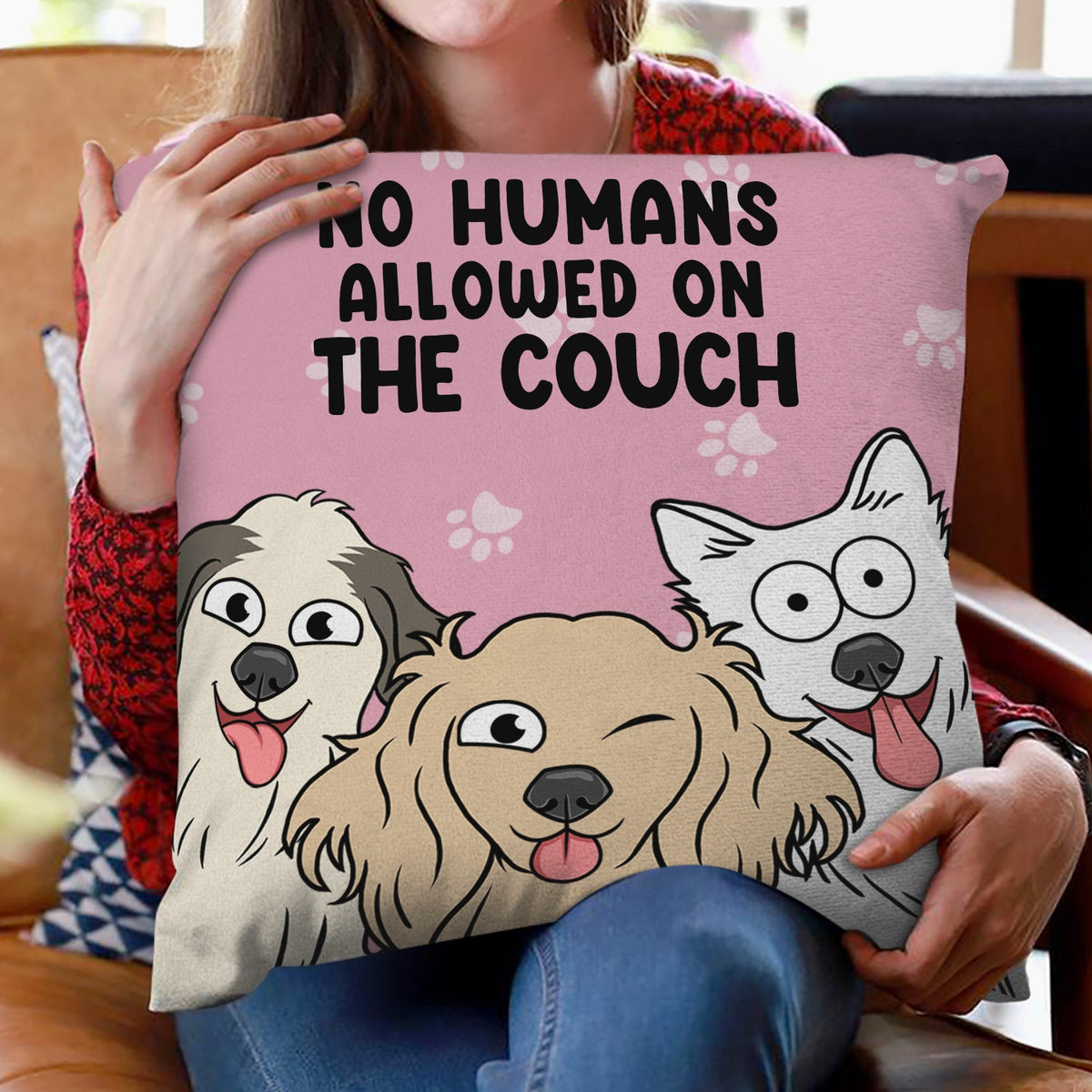 No Humans Allowed On The Couch Funny Cartoon Dogs - Gift For Dog Lovers - Personalized Pillow