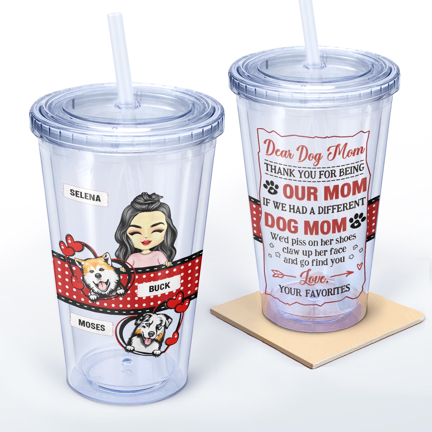 Dear Dog Mom Thank You For Being Our Mom - Gift For Dog Lovers - Personalized Acrylic Insulated Tumbler With Straw