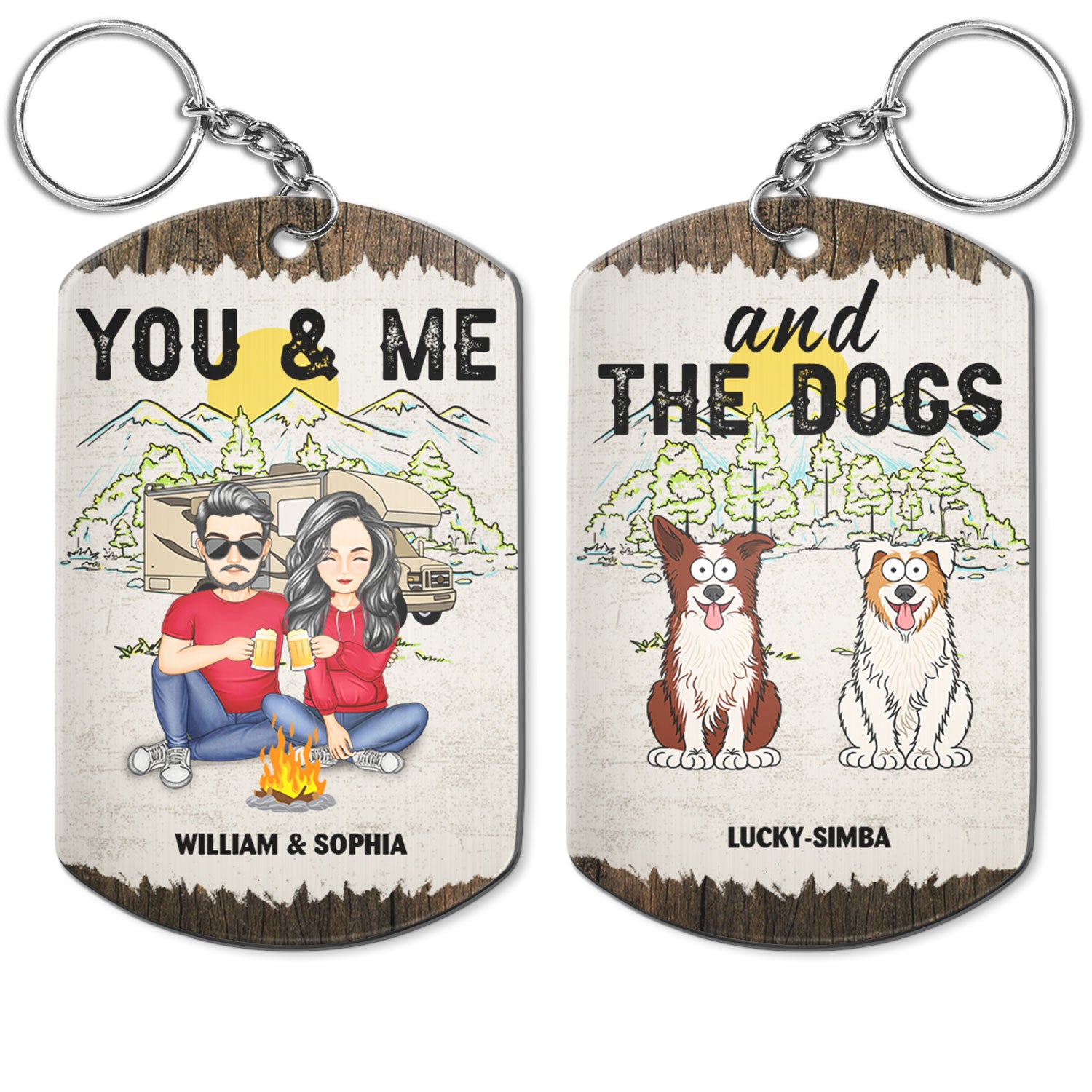 Couple You & Me And The Dogs - Gift For Camping Couples, Husband, Wife, Dog Lovers - Personalized Aluminum Keychain