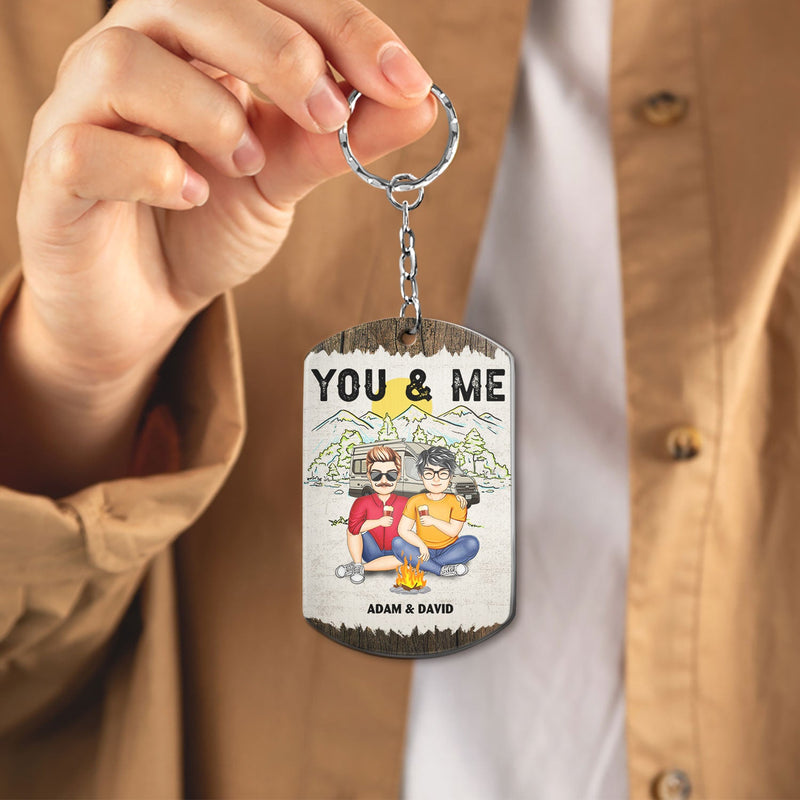 Couple You & Me And The Dogs - Gift For Camping Couples, Husband, Wife, Dog Lovers - Personalized Aluminum Keychain