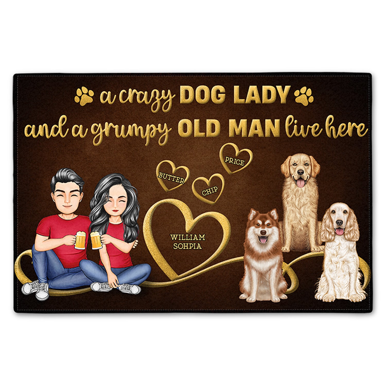 A Crazy Dog Lady & A Grumpy Old Man Live Here - Home Decor Gift For Dog Lovers - Personalized Doormat