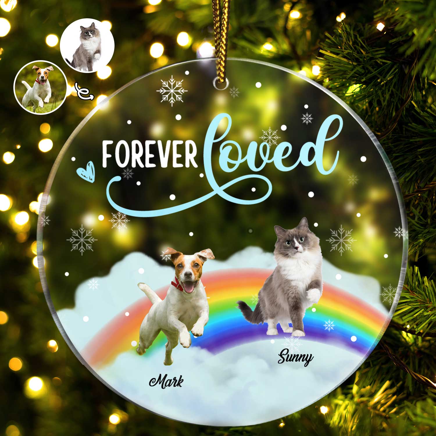 Custom Photo Forever Loved - Christmas Memorial Gift For Dog Lovers - Personalized Circle Acrylic Ornament