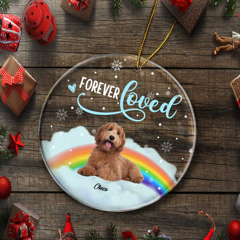 Photo personnalisée pour toujours aimée - Cadeau commémoratif de Noël pour les amoureux des chiens - Ornement circulaire personnalisé en acrylique