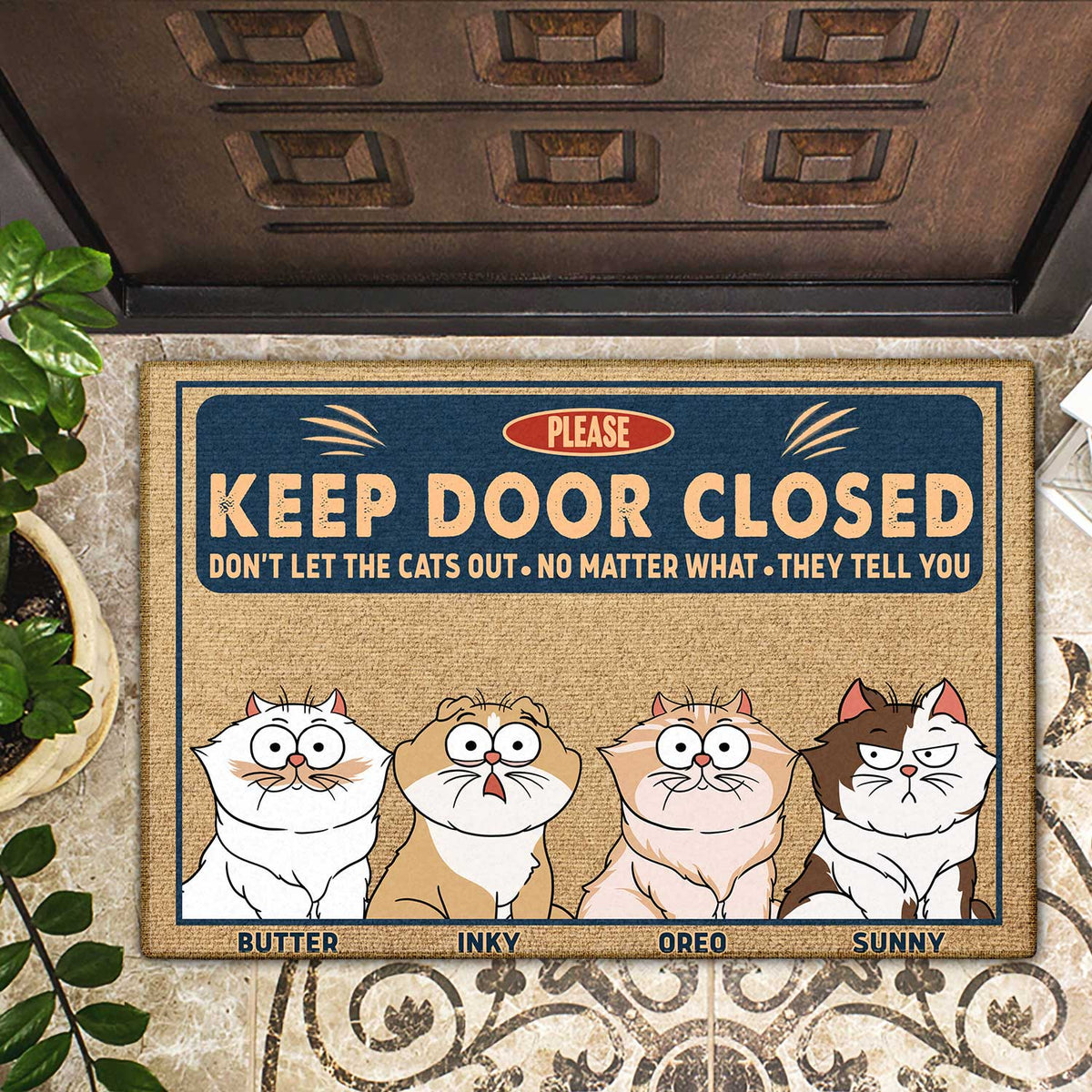 Please Keep Door Closed Pets Planning Escape - Home Decor Gift For Pet Lovers, Dog Lovers, Cat Lovers - Personalized Doormat