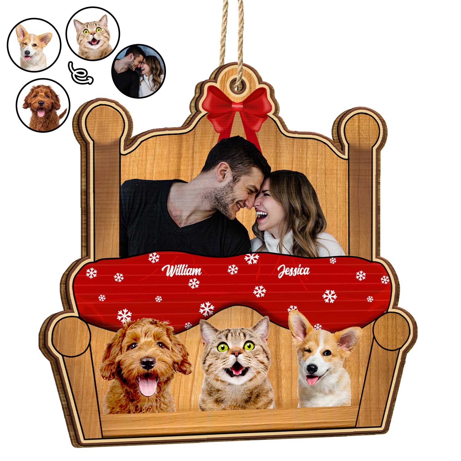 Custom Photo You Me And The Pet - Christmas Gift For Dog Couples - Personalized Custom Shaped Wooden Ornament