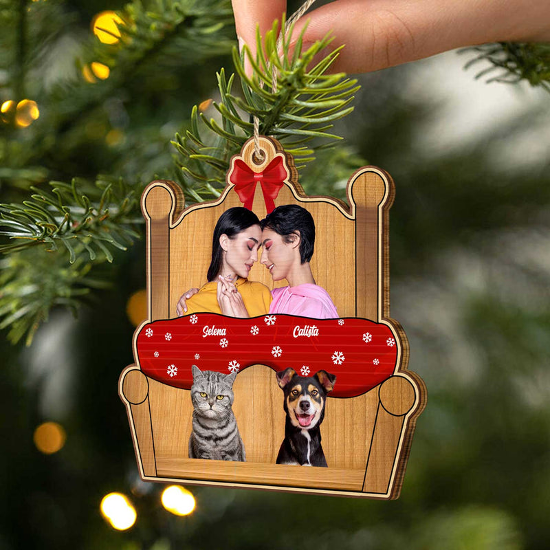 Custom Photo You Me And The Pet - Christmas Gift For Dog Couples - Personalized Custom Shaped Wooden Ornament