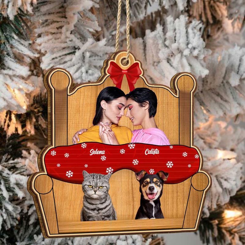 Custom Photo You Me And The Pet - Christmas Gift For Dog Couples - Personalized Custom Shaped Wooden Ornament
