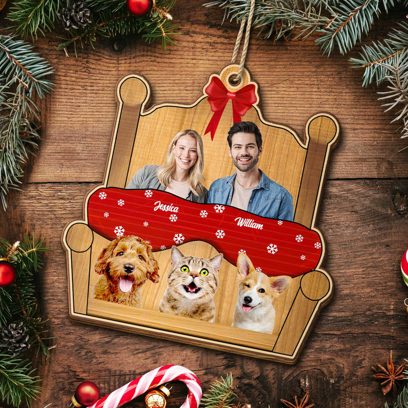 Custom Photo You Me And The Pet - Christmas Gift For Dog Couples - Personalized Custom Shaped Wooden Ornament