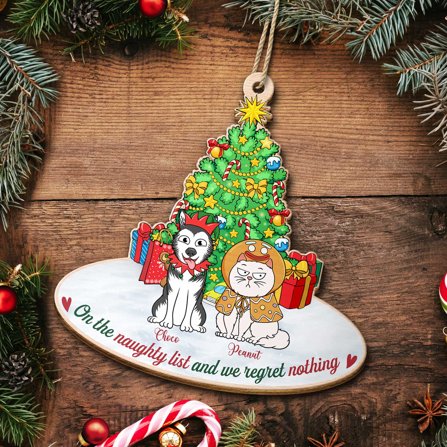 On The Naughty List & We Regret Nothing Funny Cartoon Dogs Cats