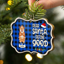 Dear Santa Define Naughty - Christmas Gift For Dog Lovers - Personalized Medallion Wooden Ornament