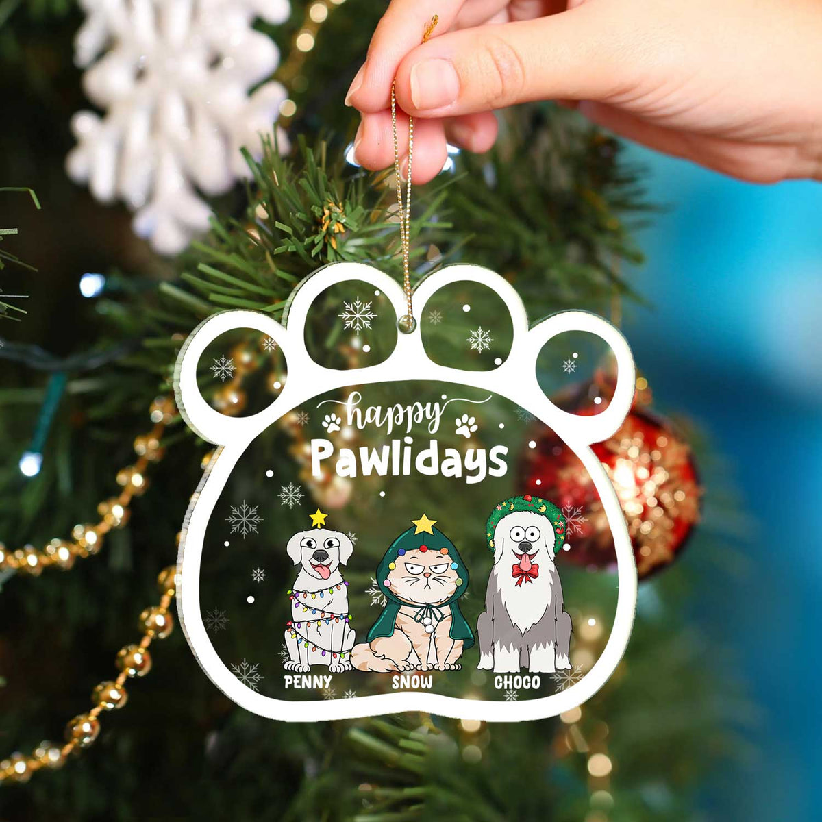 Joyeux Pawlidays - Chiens et chats de dessins animés amusants - Cadeau de Noël pour les amoureux des animaux - Décoration acrylique personnalisée