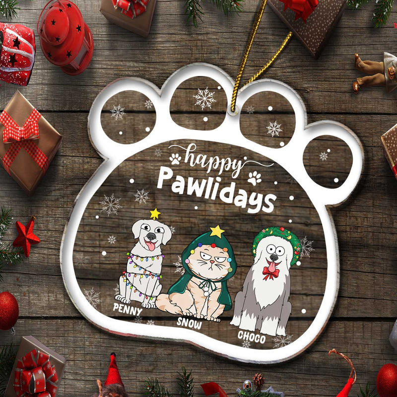 Joyeux Pawlidays - Chiens et chats de dessins animés amusants - Cadeau de Noël pour les amoureux des animaux - Décoration acrylique personnalisée
