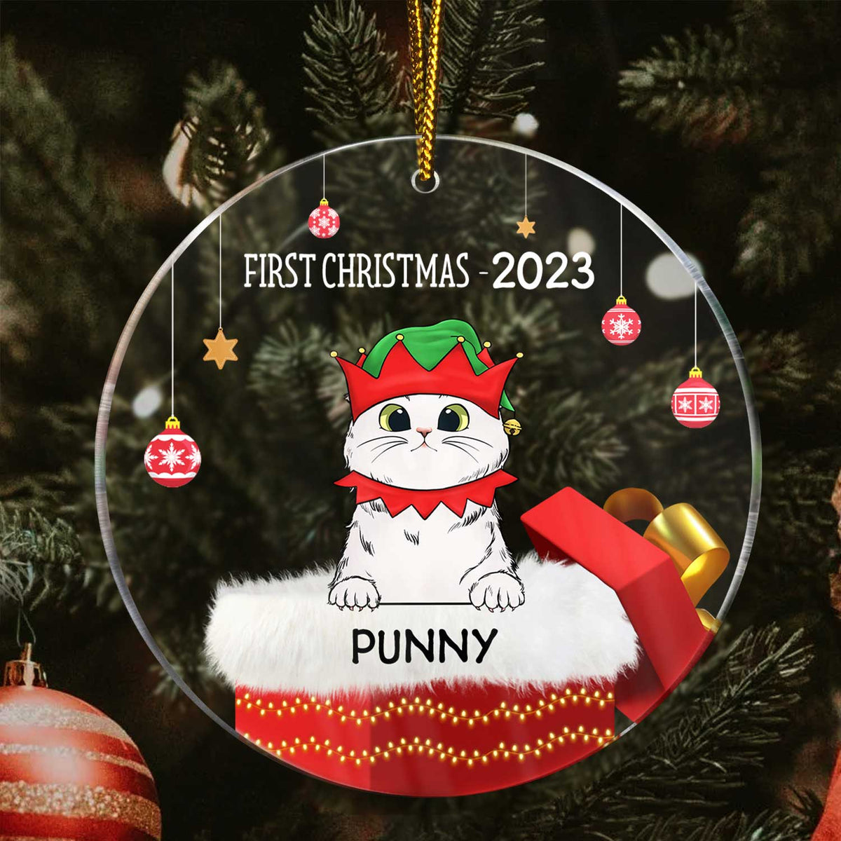 Premier Noël - Cadeau de Noël pour la famille - Ornement circulaire personnalisé en acrylique