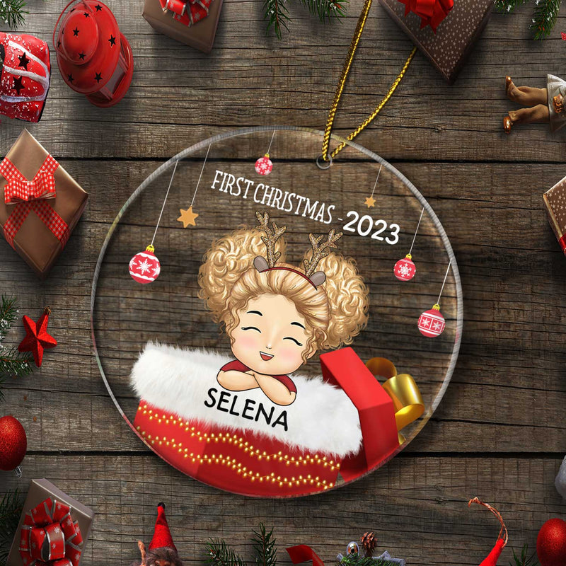 Premier Noël - Cadeau de Noël pour la famille - Ornement circulaire personnalisé en acrylique